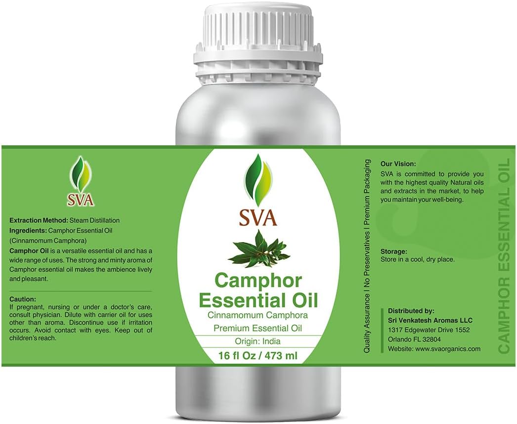 SVA Camphor Essential Oil ¨C 16 Fl Oz ¨C 100% Natural Camphor Oil - for Diffuser, Hair Care, Face, Skin Care, Aromatherapy, Scalp and Body Massage, Soap and Candle Making
