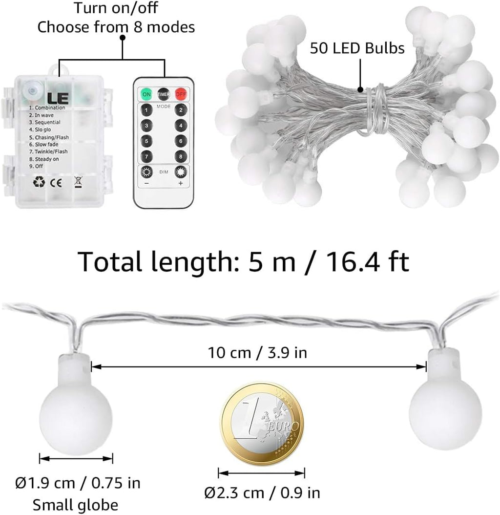 Lightin EVE Glob Strin Light Batter Operated 16.4f 5 LE Smal Bal Decorativ Fair Ligh wit Remot an Timer Hangin fo Bedroom Tee Room Dorm Teepee Balcony Campin Tent