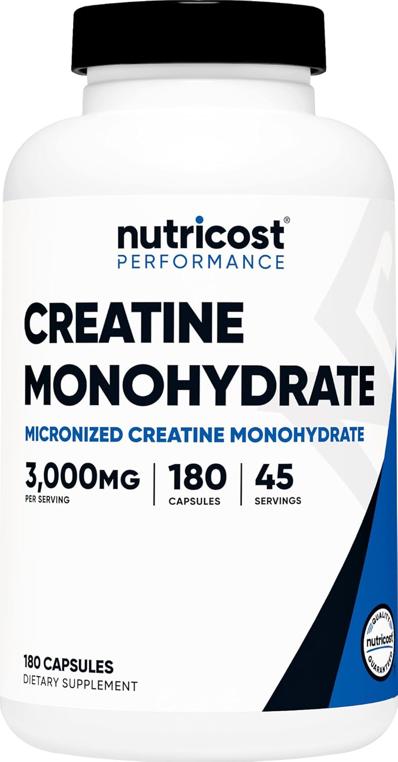 Nutricost Creatine Monohydrate 3000mg Serving, (750mg Per Capsule), 500 Capsules (2 Bottles)