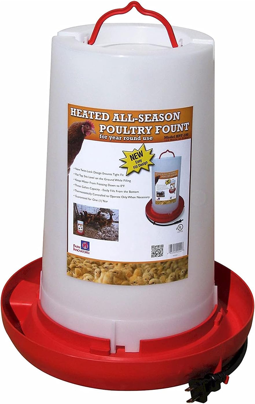 Farm Innovators 2 Pack Heated Chicken Waterer, Poultry Water Fountain, 3 Gallon