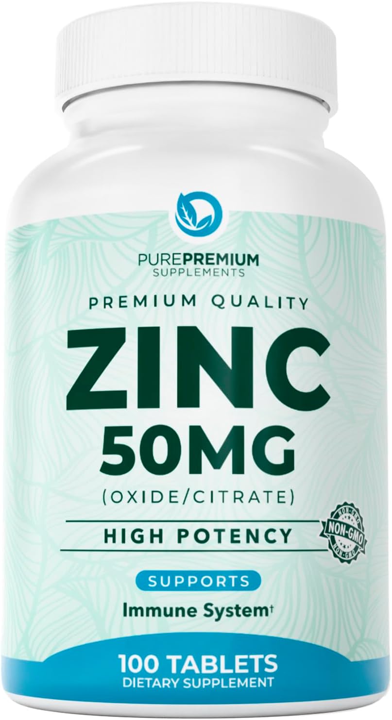 PurePremiu Natura Zin 50m Supplement fo Men/Wome GMP-Certifie Hig Potenc Vitami Zin Citrate/Oxid fo Adults Immun Antioxidant Energ Suppor 10 Tablets