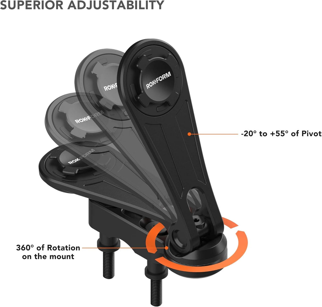 Rokform Motorcycle Phone Perch Mount, Fits Most Harley's, Metrics, and Indian Cruisers, Secures Phone Via RokLock and Built-in Magnet (Polished Aluminum)