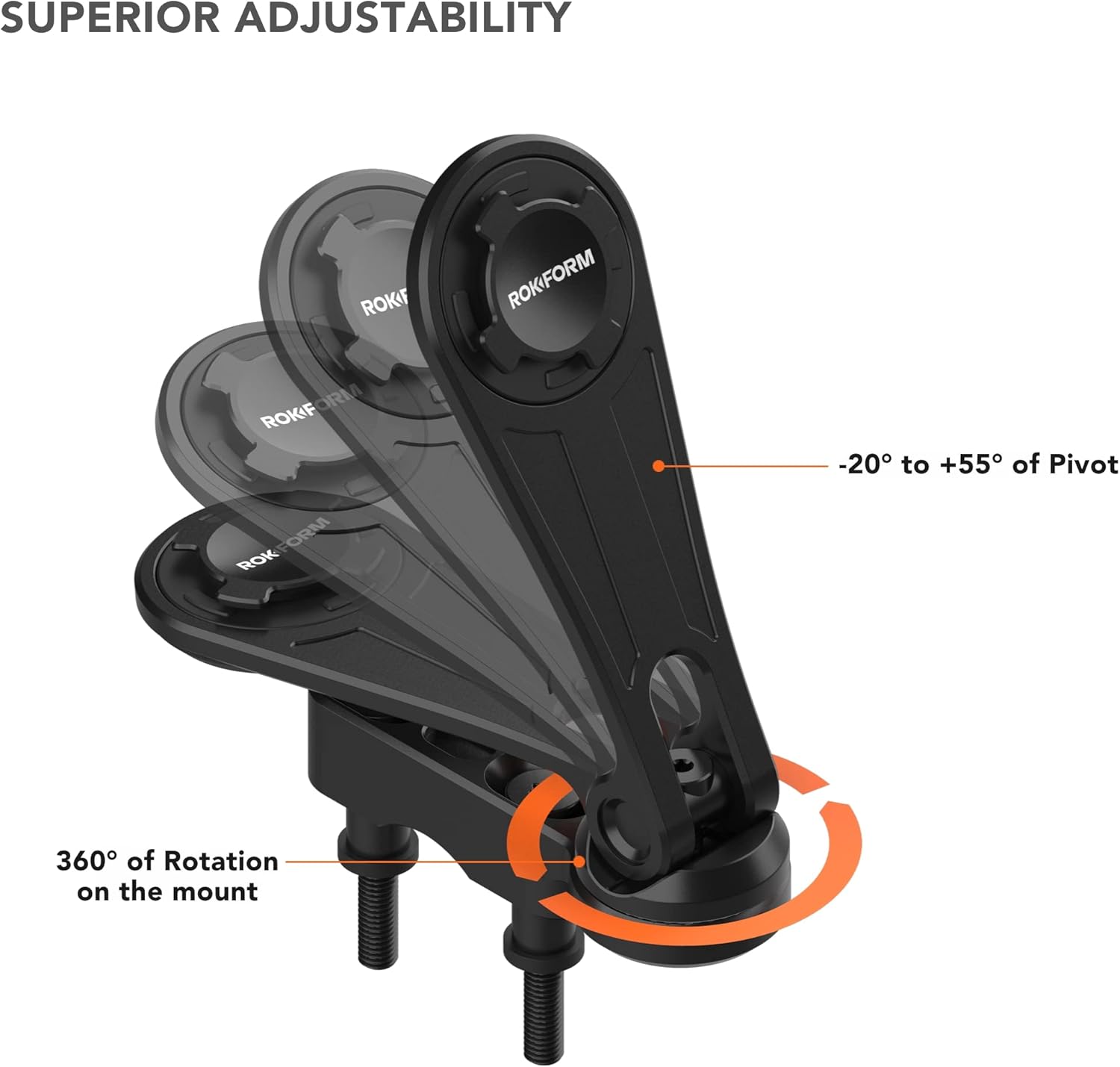 Rokform Motorcycle Phone Perch Mount, Fits Most Harley's, Metrics, and Indian Cruisers, Secures Phone Via RokLock and Built-in Magnet (Polished Aluminum)