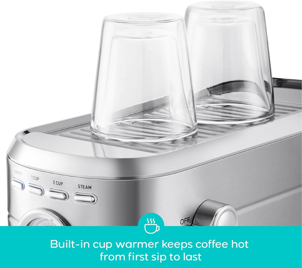 CM5418 Espresso Machine 20 Bar, Compact Espresso Maker with Steam Milk Frother, Stainless Steel Coffee Machine with 34oz Removable Water Tank for Cappuccino, Gift for Women or Men, Silver