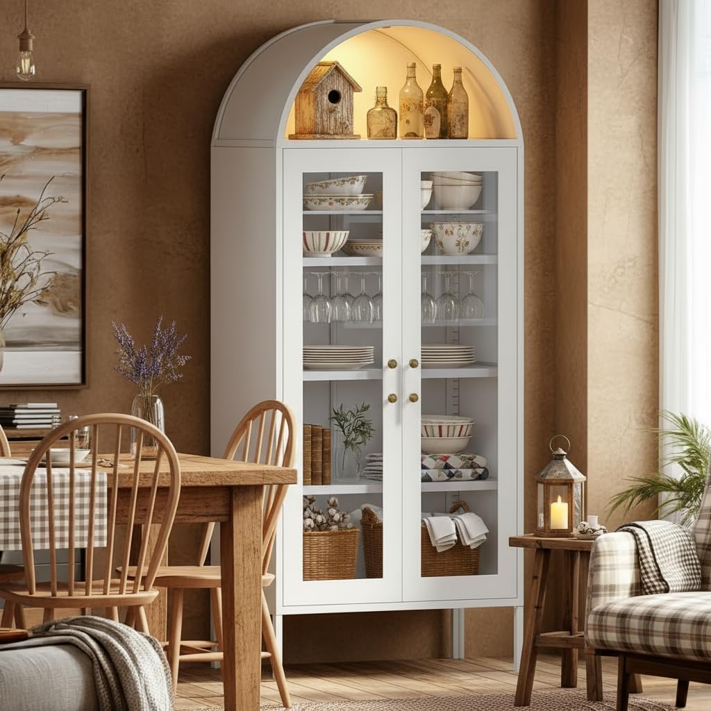 DWV Arche Displa Cabine wit Glas Doors 71inc Tal Storag Organize Cabine wit Adjustabl Shelves Curi Cabine wit LE Lights Tie Bookcas fo Collectible Livin Roo Office White