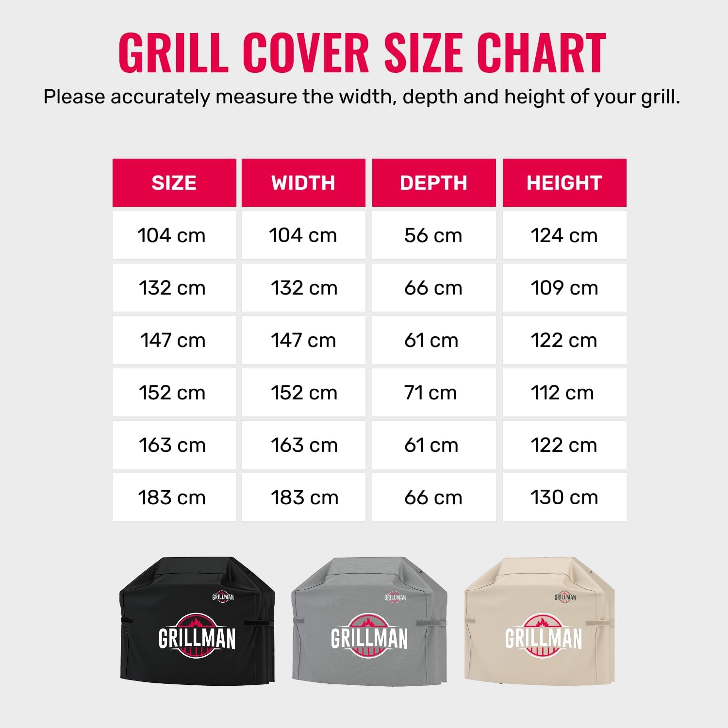 Grillman Grill Cover, BBQ Outdoor Grill Covers, Charcoal, Gas Grills, Waterproof, Rip-Proof, Weather-Resistant, Anti-UV, Barbecue Cover for Weber, Genesis, Charbroil, Nexgrill, etc (Gray, 58 Inch)