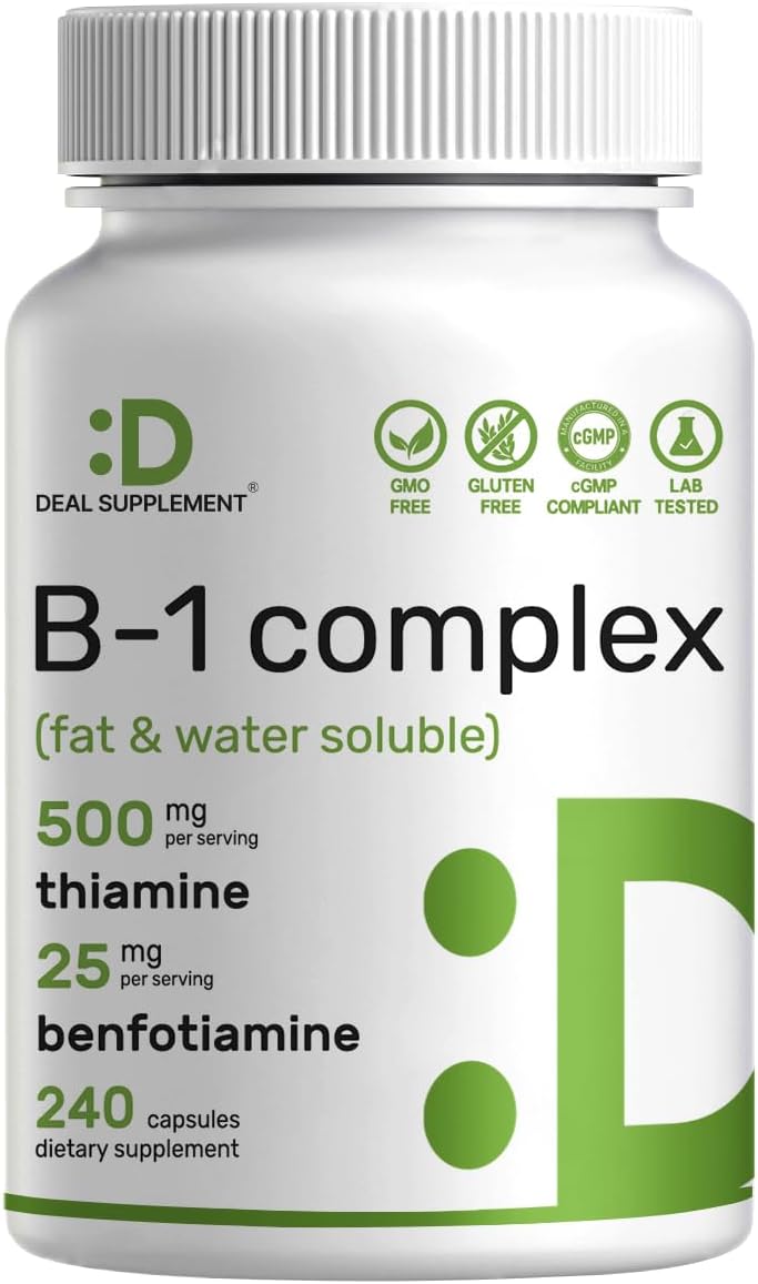 DEA SUPPLEMEN Vitami B 500m wit Benfotiamine 24 Capsule  i Enhance Formul Fa Wate Solubl Thiamin B Supplemen Thir Part Tested Non-GMO N Gluten