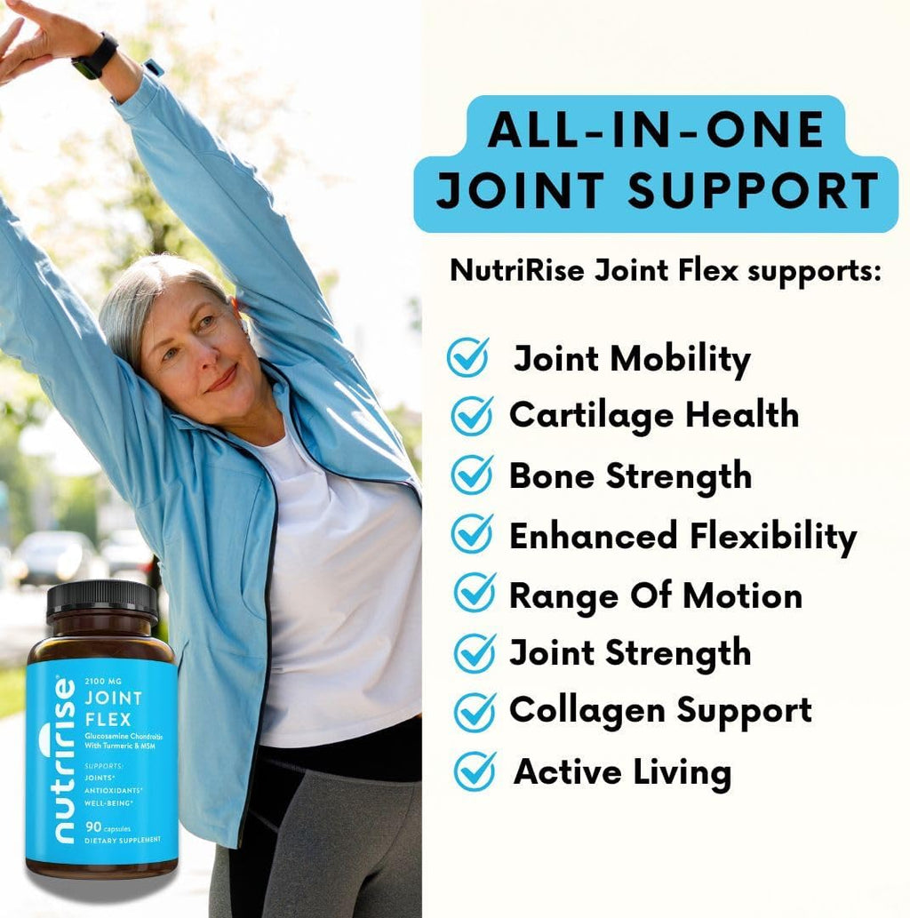 NutriRis Glucosamin Chondroiti Querceti MS wit Turmeri Curcumi 2100m Tripl Strengt Join Suppor Supplemen fo Wome Me wit Boswelli Bromelain Glute Free No GMO 9 Count