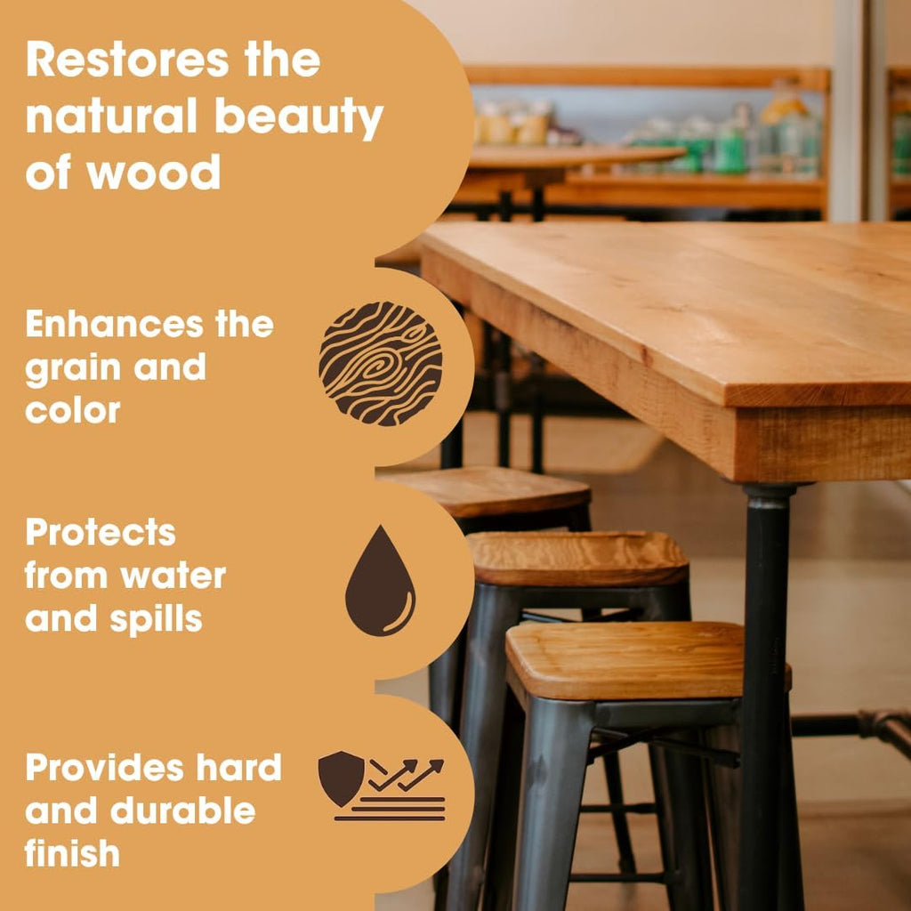 Furniture Clinic Danish Oil | Wood Care for Interior Exterior Furniture | Restore, Seal Protect Oak, Pine, Teak More | Non-Toxic Natural Satin Finish | Repels Water, Stains, Dirt | 17oz/500ml