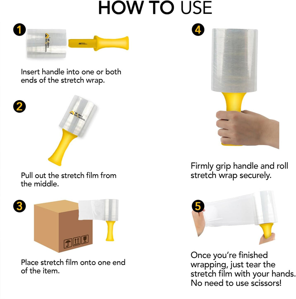 Mini Stretch Wrap 5 Inch Plastic Stretch Film for Pallet Wrap - Stretch Wrap for Moving Supplies - 5 Inch x 1000 Feet, 70 Gauge, 2 Pack with Handles