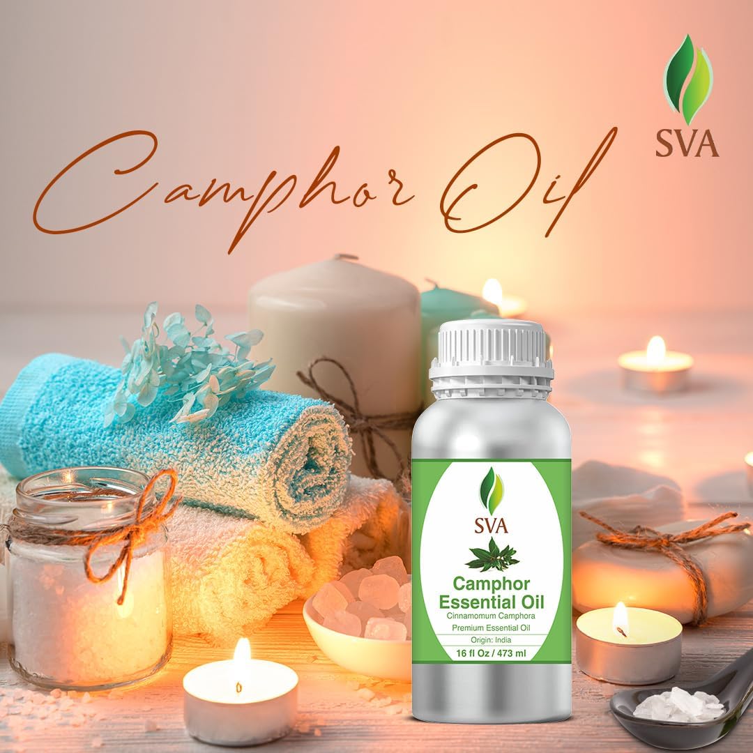 SVA Camphor Essential Oil ¨C 16 Fl Oz ¨C 100% Natural Camphor Oil - for Diffuser, Hair Care, Face, Skin Care, Aromatherapy, Scalp and Body Massage, Soap and Candle Making