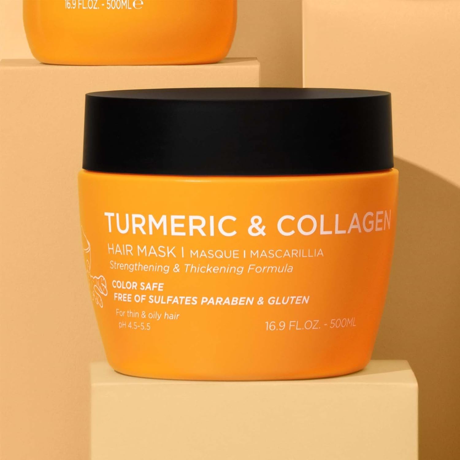 Luseta Turmeric Collagen Hair Mask Thickening Hair Treatment for Thin and Oily Hair, Nourish Scalp, Frizz Control Add Shine, Sulfate Free