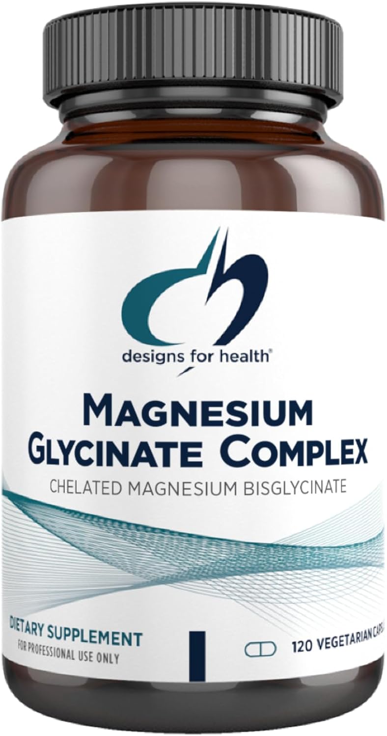 Designs for Health Magnesium Glycinate Complex - Chelated Magnesium Bisglycinate + High Absorption Magnesium for Calming Sleep, Heart Health, Immune Support Bone Strength - Vegan (120 Capsules)