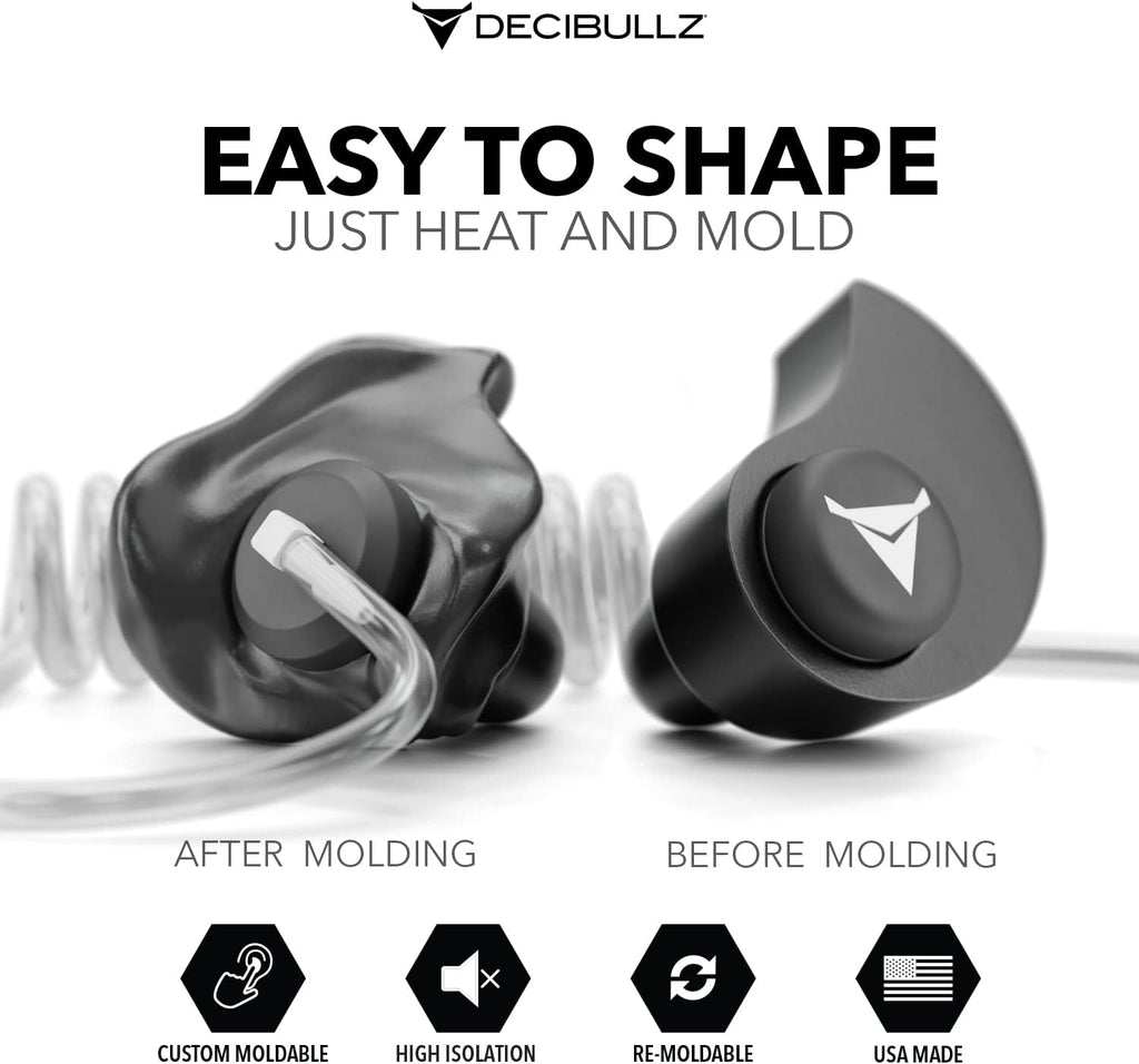 Decibullz Custom Molded Security Radio Surveillance Earpiece Set, Thermo-Fit Designed for Clear Acoustic Tube Radios, Isolation