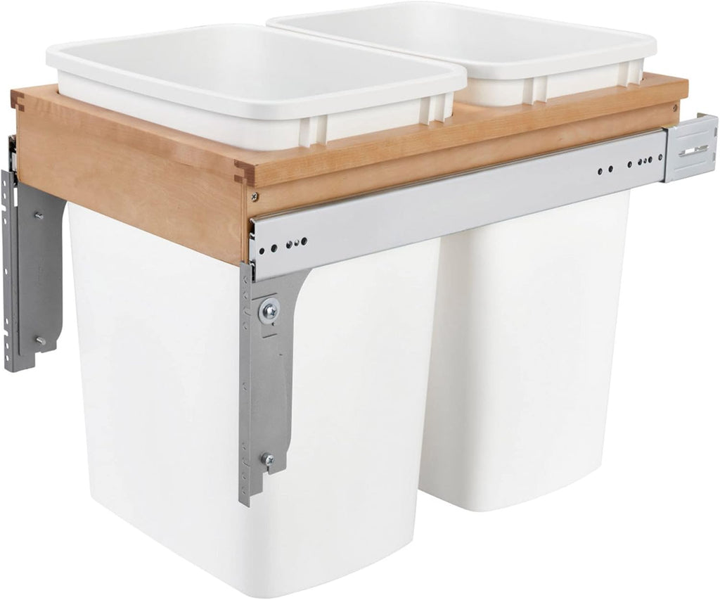Rev-A-Shelf Top Mount Double Pullout Under Cabinet 35 Quart Kitchen Trash Cans with 150 Pound Rated Full-Extension Slides, 4WCTM-18DM2