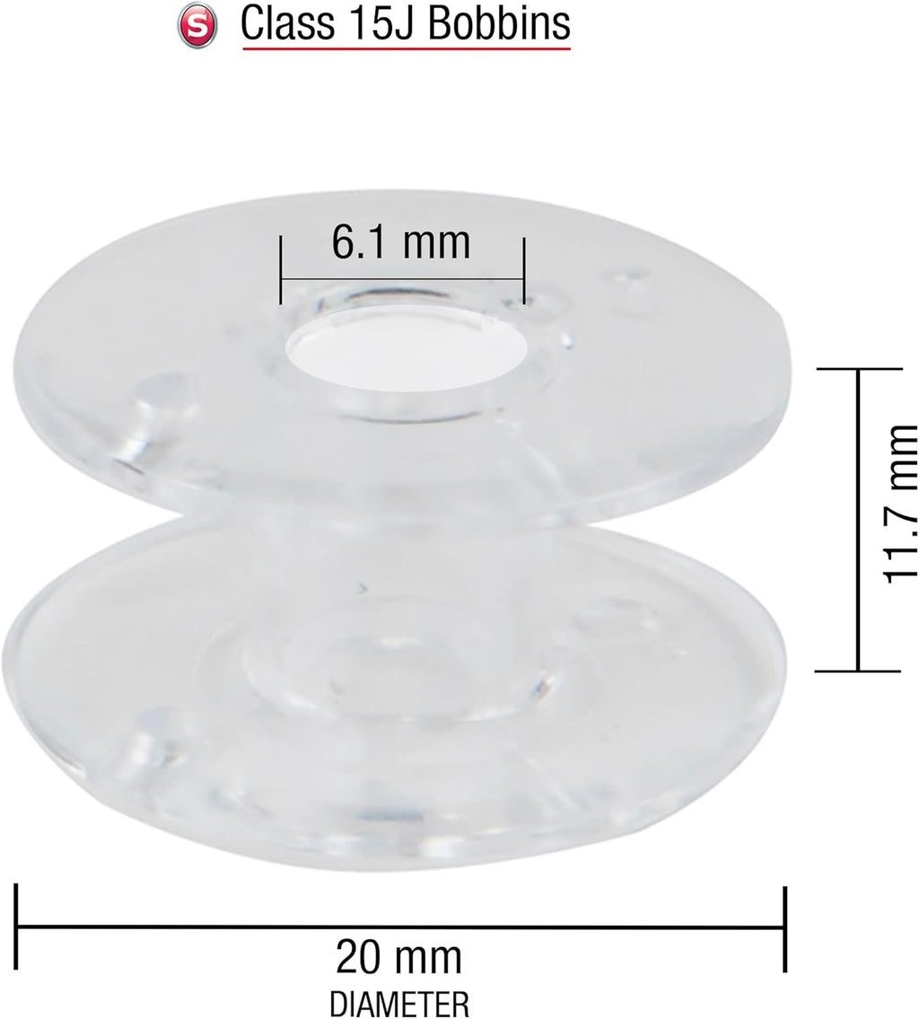 SINGER 06543 Class 15J Bobbins, Transparent, 12-Count