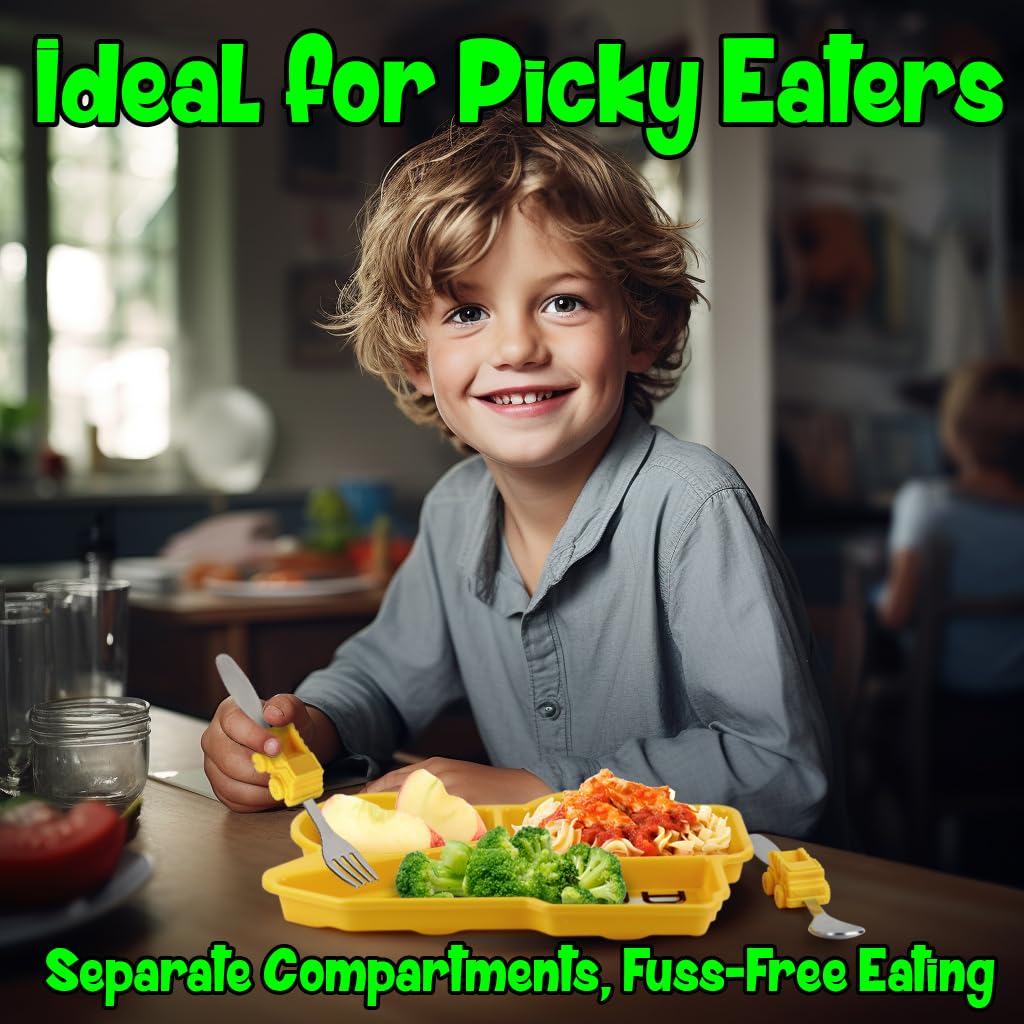 Kid Divide Plat wit Utensil Children' Mea Se wit Plate For an Spoo Dum Truck