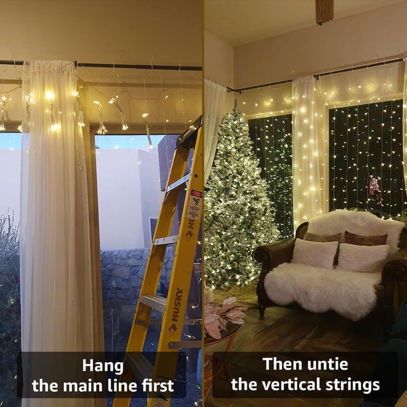Lighting EVER 306 LED Curtain Lights with 18 Hang Down String Lights, 10¡Á10 ft Plug in Hanging Fairy Lights for Bedroom Wall Window, Twinkle Backdrop Lights for Wedding Patio Gazebo (NOT Connectable)