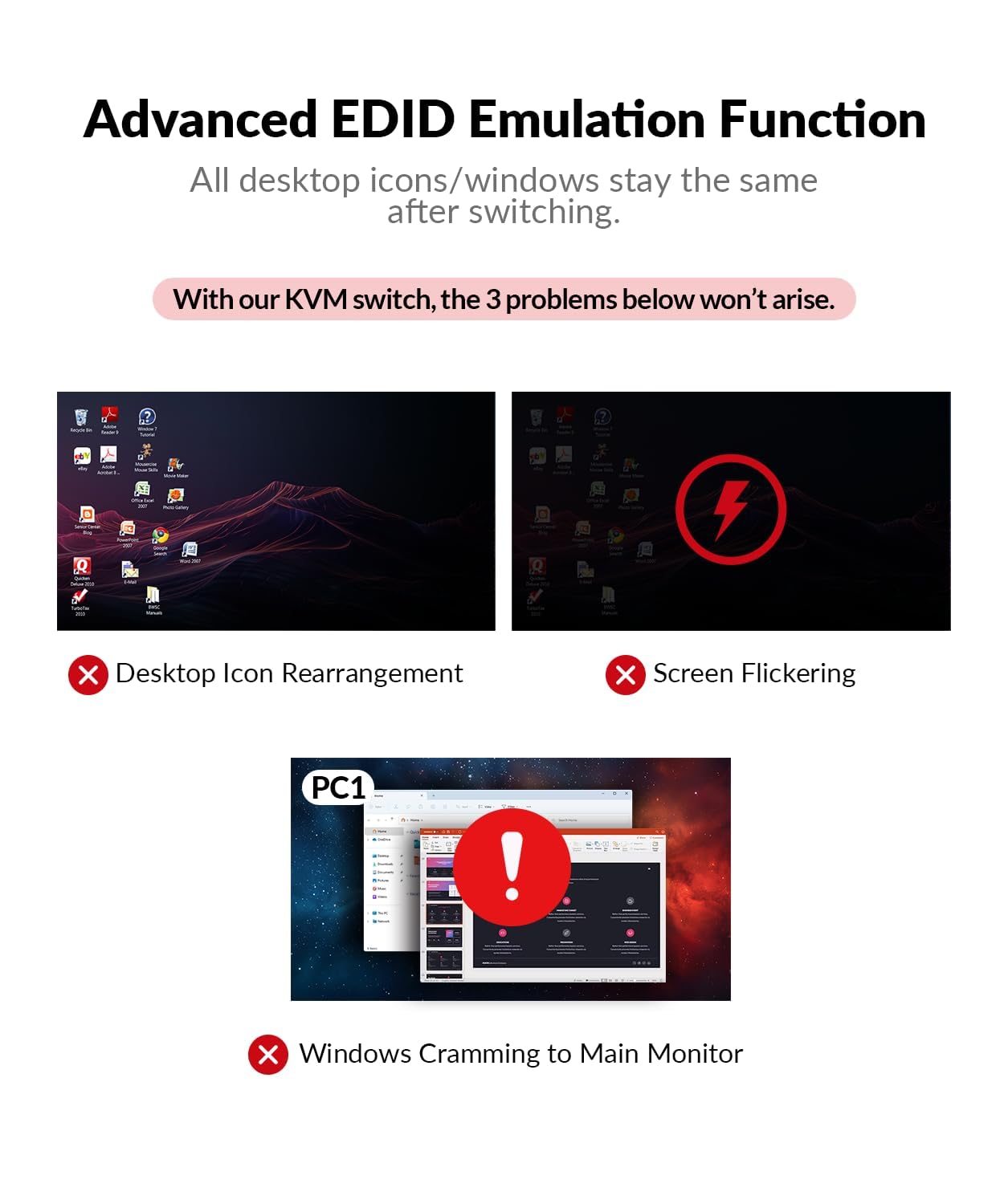 AV Access KVM Switch 2 Monitors 2 Computers with Ethernet, EDID, 4K@60Hz/2K@144Hz/1080P@240Hz, KVM Docking Station Dual Monitor for Laptop & Desktop, USB-C Charge, Aluminum, 3xUSB 3.0, Power Supply