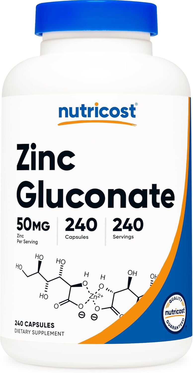 Nutricost Zinc Gluconate 120 Vegetarian Capsules (50mg) - Gluten Free and Non-GMO
