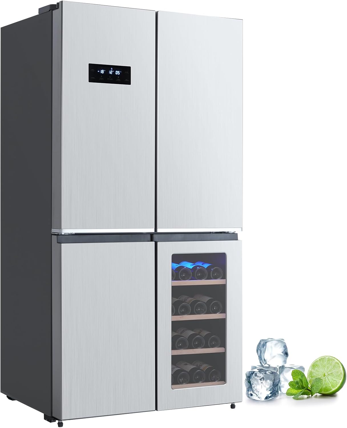 Frenc Doo Refrigerator 2 Cu.F Refrigerato wit Adjustabl Glas Shelves Botto Freeze wit Win Cabinet Doors LE Lighting Ful Siz Freeze Kitche Fridge Silver
