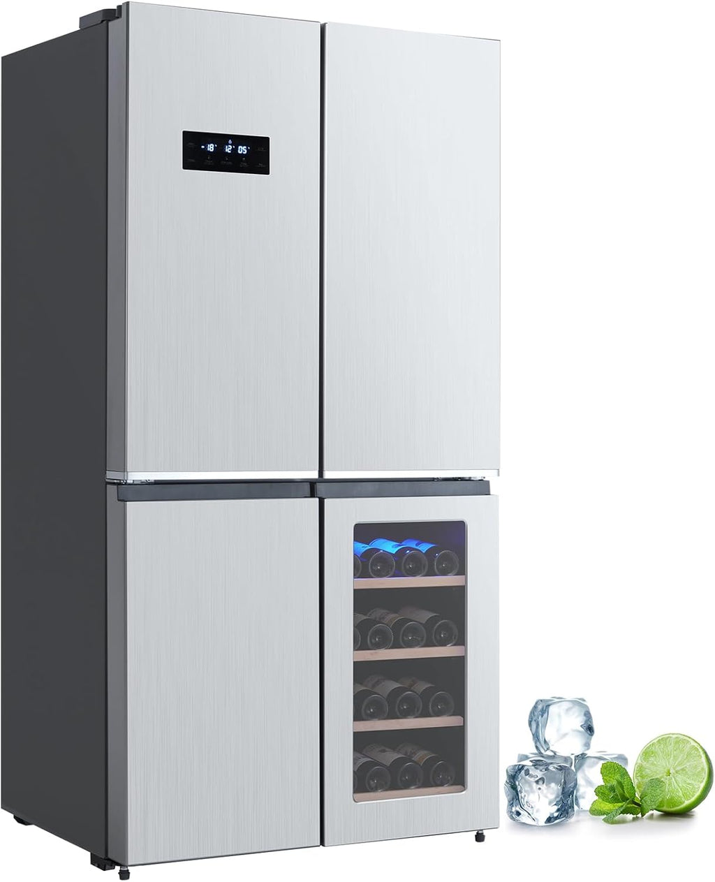 GarveeHom 3 i Frenc Doo Refrigerator 2 Cu.Ft Counte Dept Refrigerato Botto Freeze wit Win Cabinet Stainles Stee Door Fridge Kitche Freezer Adjustabl Shelves