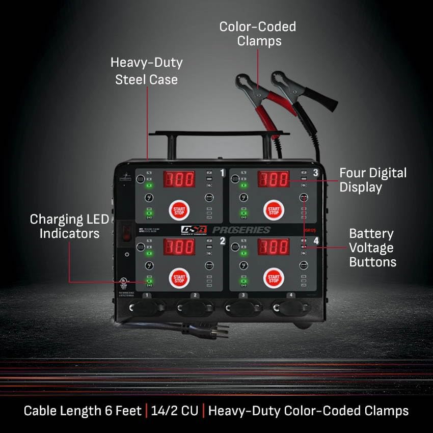 Schumache Electri DS Pr Heavy-Dut 4-Ban Automati 10 Ca Batter Charge an Maintainer Chargin Station Professiona Grade fo 6V/12 Automotiv an Marin Batteries DSR125