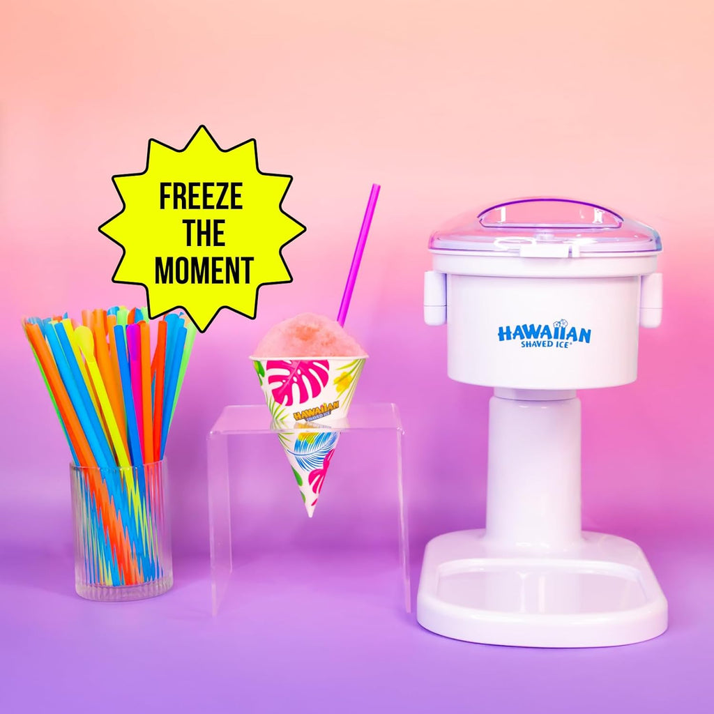 Hawaiia Shave Ic S70 Kid-Friendl Sno Con Machin Ki wit 3-16oz Syru Flavors Cherry Grape an Blu Raspberry Plu 2 Sno Con Cups 2 Spoo Straws an Blac Bottl Pourers