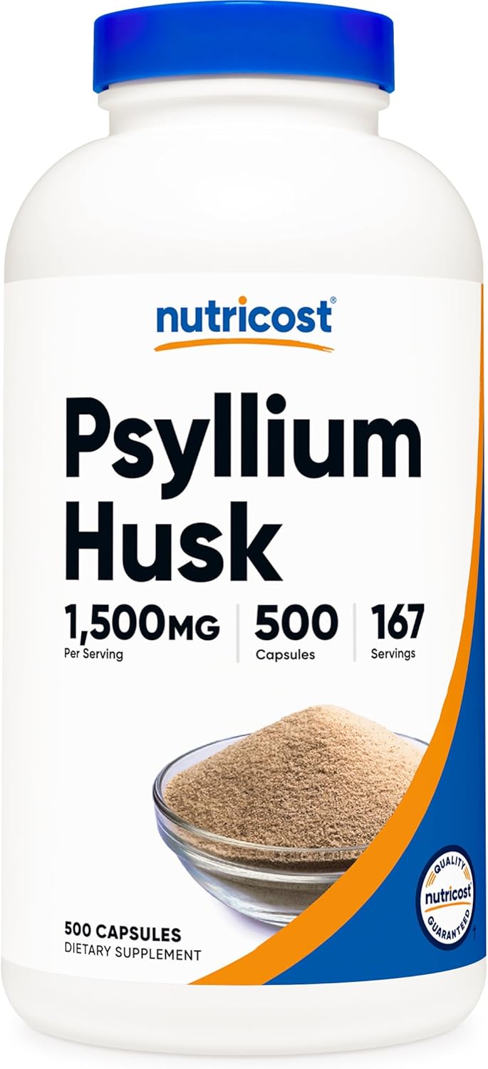 Nutricost Psyllium Husk 1500mg Per Serving, 500 Capsules - Non-GMO Gluten Free