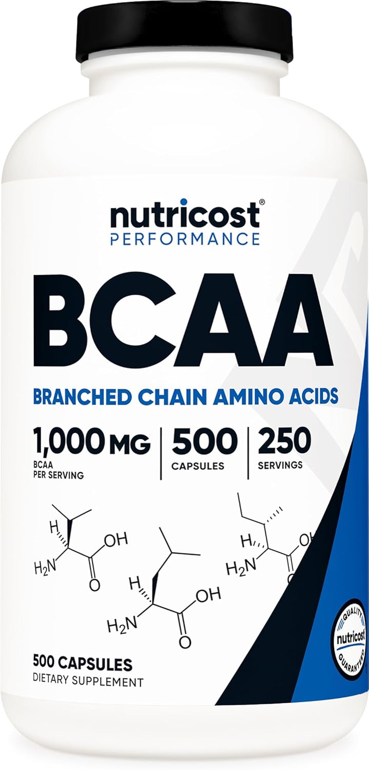 Nutricos BCA 1000mg 50 Capsule (25 Serv) 2:1: Branche Chai Amin Acid (500m o L-Leucine 250m o L-Isoleucin an L-Valine)