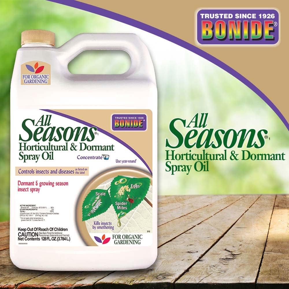 Bonide All Seasons Horticultural & Dormant Spray Oil, 128 oz Concentrate, Disease Prevention and Insect Killer for Organic Gardening