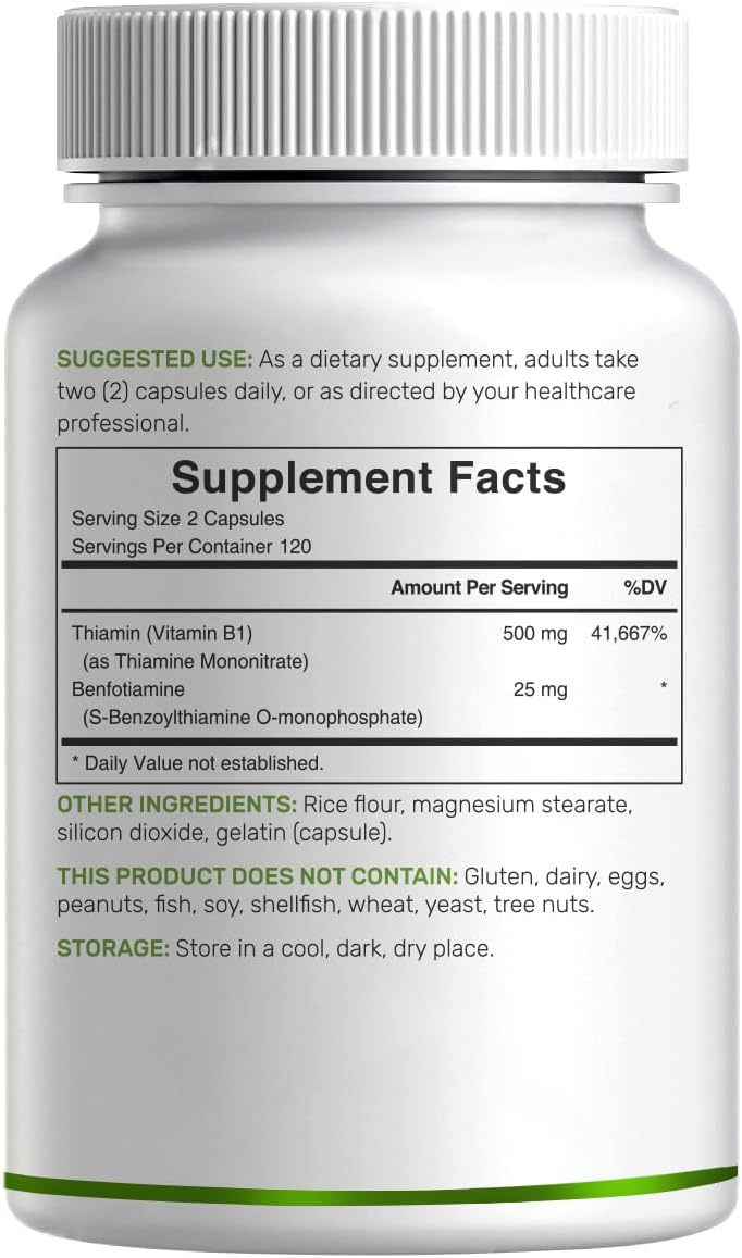 DEA SUPPLEMEN Vitami B 500m wit Benfotiamine 24 Capsule  i Enhance Formul Fa Wate Solubl Thiamin B Supplemen Thir Part Tested Non-GMO N Gluten