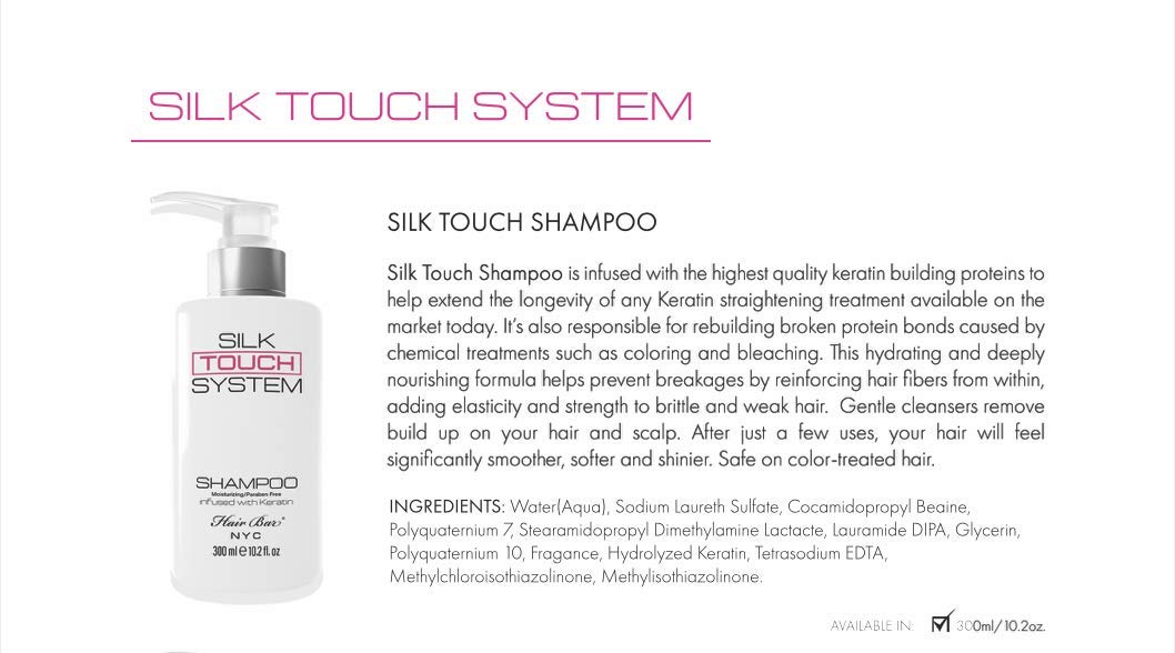 Hair Bar NYC Silk Touch System Keratin Care Smoothing Shampoo with Pure Keratin Biotin For Chemically Color Treated Hair 25.36oz/750ml - Extend Keratin Treatment, Rebuild Nourish