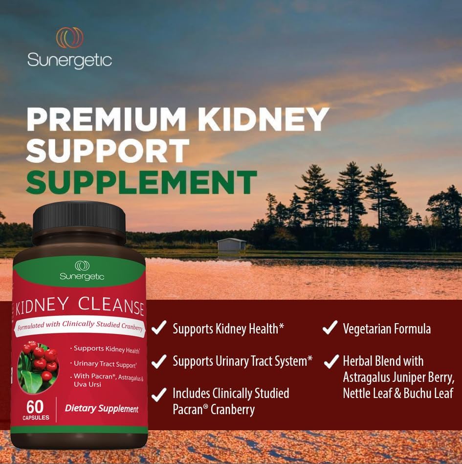 Sunergeti Premiu Kidne Cleans Supplemen Powerfu Kidne Suppor Formul wit Cranberr Extrac Help Suppor Health Kidney Urinar Trac Support 6 Vegetaria Capsules
