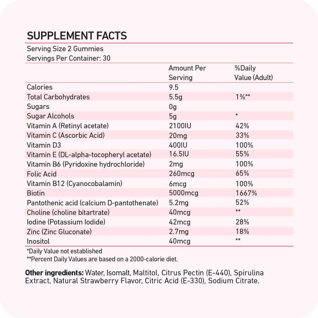 Boldif Hai Growt Gummie Sugar-Fre Bioti Gummie Fast-Actin Vega Vitamin fo Skin Nails an Hai 5000mc Biotin/Serving 30-Da Suppl Natura Strawberr Flavor