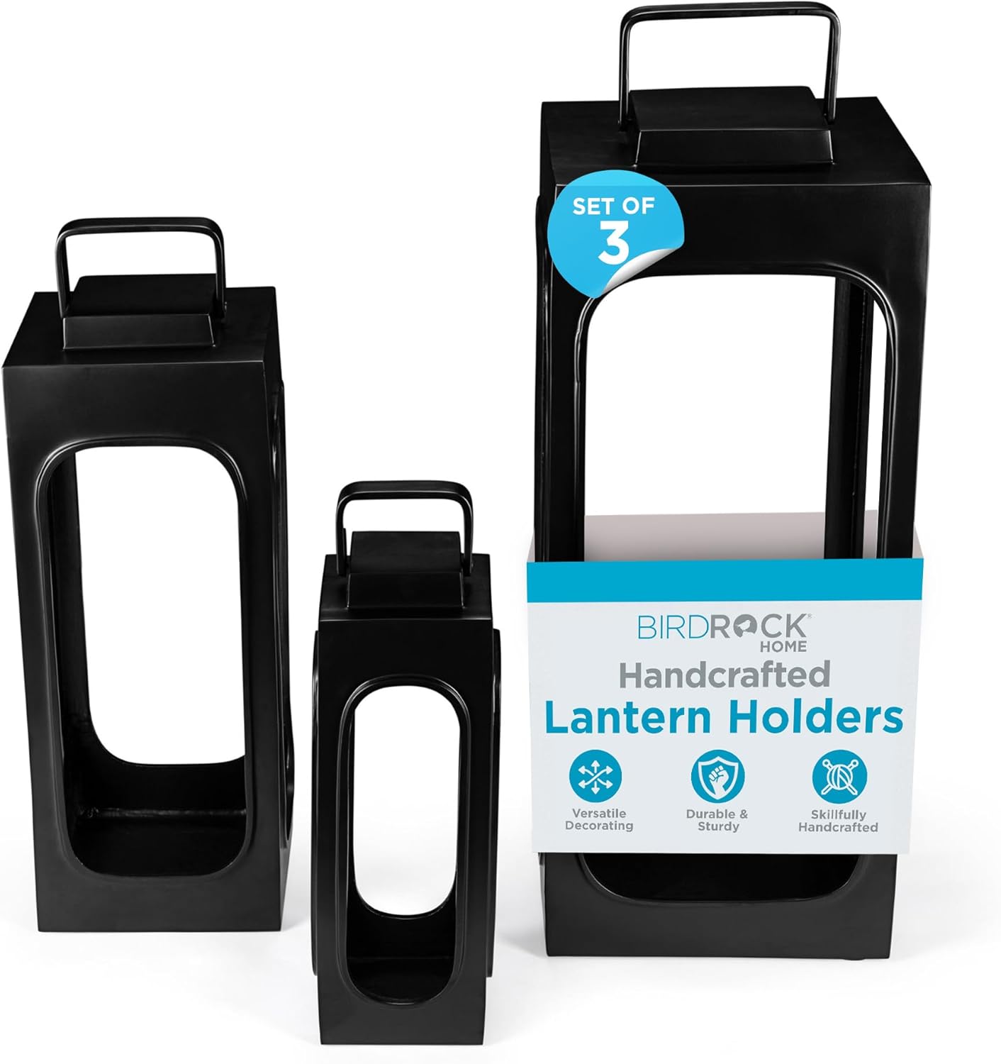 BIRDROC HOM Decorativ Meta Candl Lanter Holder Indoo an Outdoo Use Hom Accents Hangin o Sittin o Patio Garden o Hom Deco Se o 3 Black