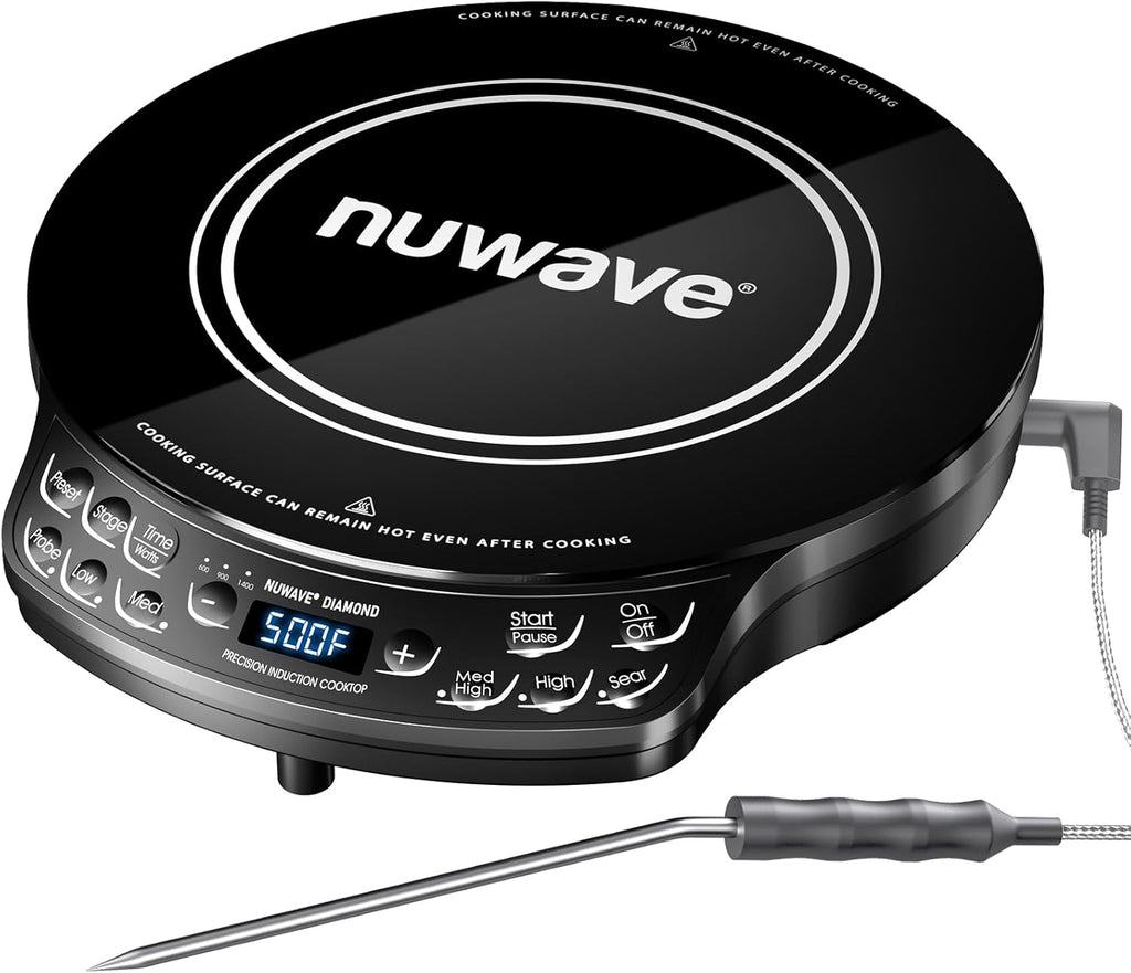 Nuwave Portable Induction Cooktop Diamond with Probe, Advanced Countertop Burner, 91 Temps from 100¡ãF to 500¡ãF, 12¡±Shatter-Proof Ceramic Glass & 6.5¡±Heating Coil, Ideal for RV Camp,Small Apt,Travel