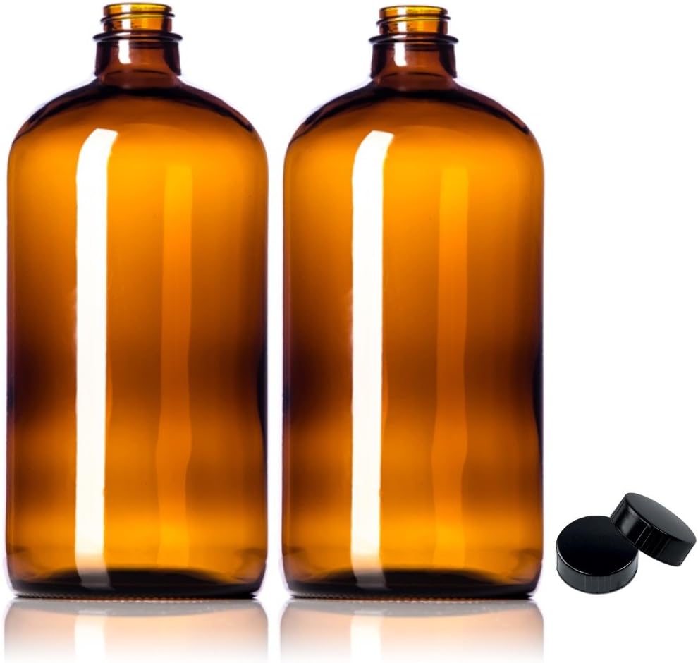 Sally' Organic 32o Ambe Glas Bottle  Pac wit USA-Mad Tigh Sea Lid Quart-Size Brow Glas Growler fo Beer Kombucha an Juic Storage