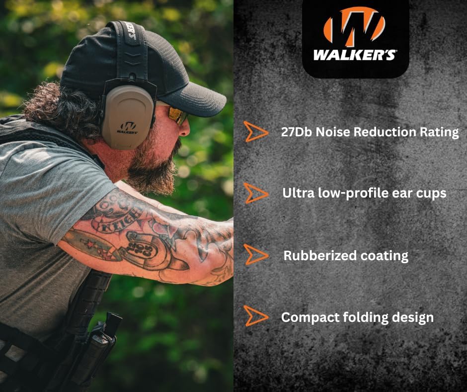 Walker's Slim Passive Earmuff Hearing Protection FDE Come and Take It