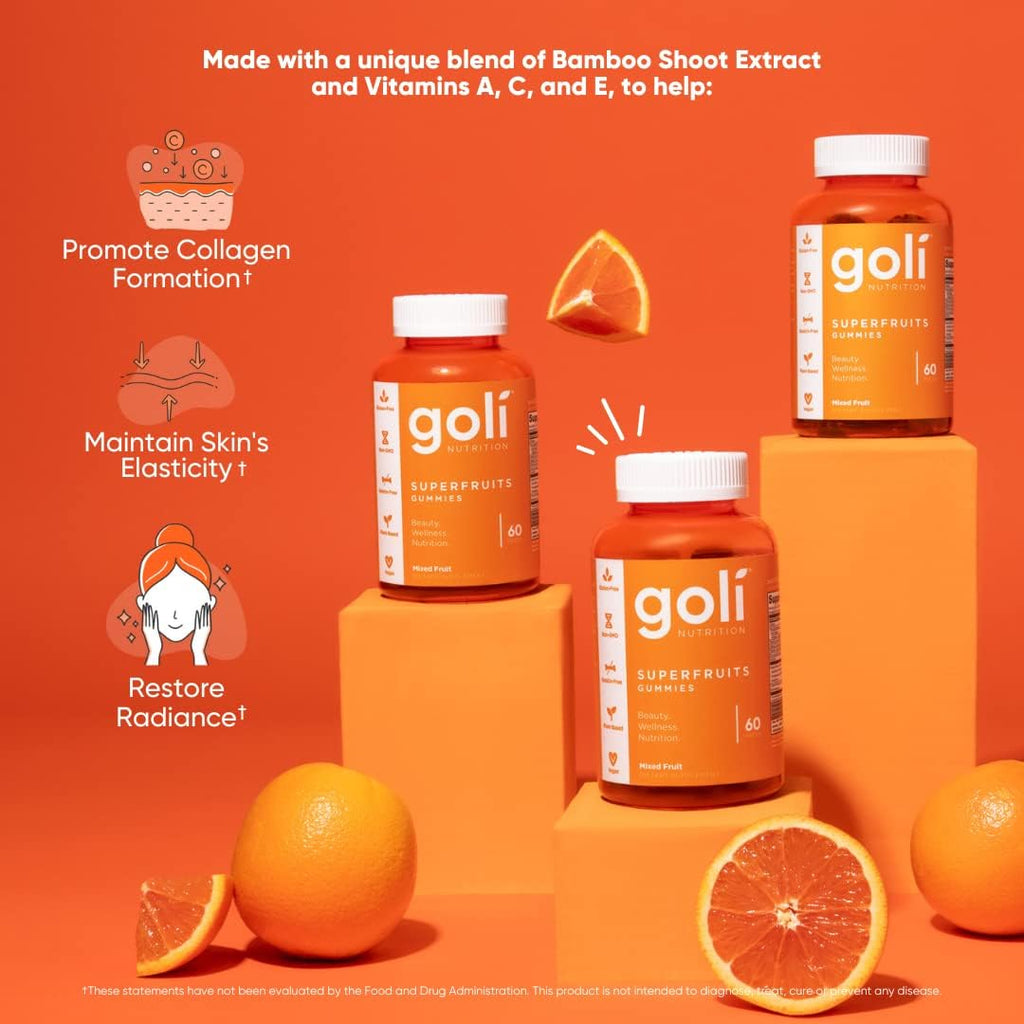 Goli Nutritional Supplement, SuperFruits Beauty Gummy Vitamin - 60 Count - Collagen-Promoting Ingredients - Mixed Fruit, Vegan, Plant-Based, Non-GMO, Gluten-Free Gelatin Free
