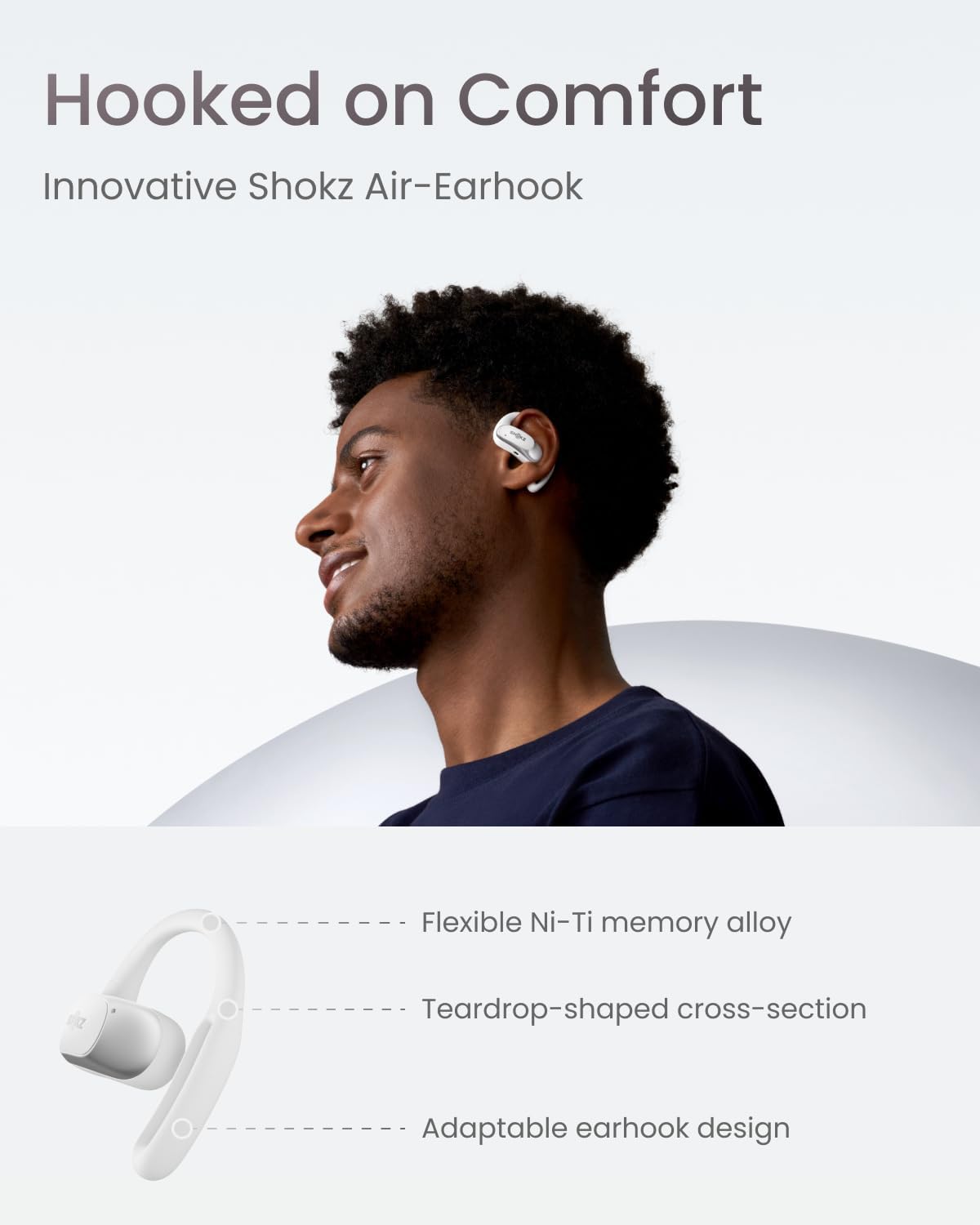 SHOKZ OpenFit Air - Open-Ear Headphones, True Wireless Earbuds, Water Resistant, Secure Earhooks for Daily Use, White
