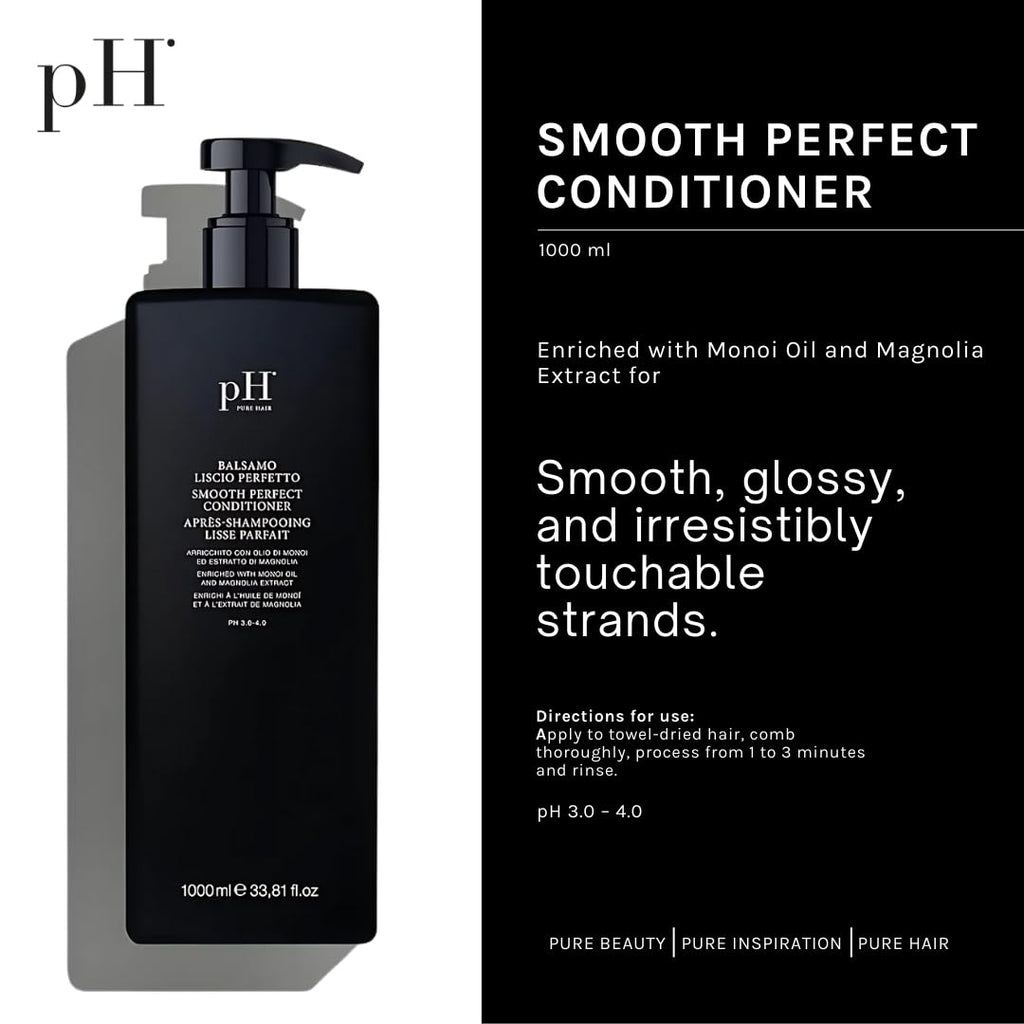 pH PURE HAIR Smooth Perfect Anti-Frizz Conditioner | Enriched with Monoi Oil Magnolia Extract | Intense Hydration Shine | Sulfate-Free, Safe for Color-Treated Hair | 33.8 Oz