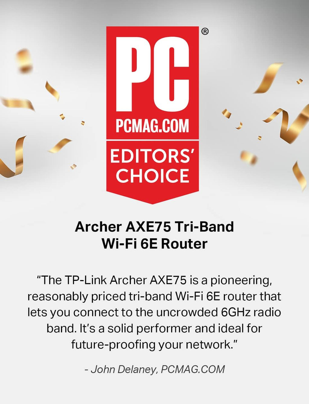 TP-Link AXE5400 Tri-Band WiFi 6E Router (Archer AXE75), 2025 PCMag Editors' Choice, Gigabit Internet for Gaming Streaming, New 6GHz Band, 160MHz, OneMesh, Quad-Core CPU, VPN WPA3 Security