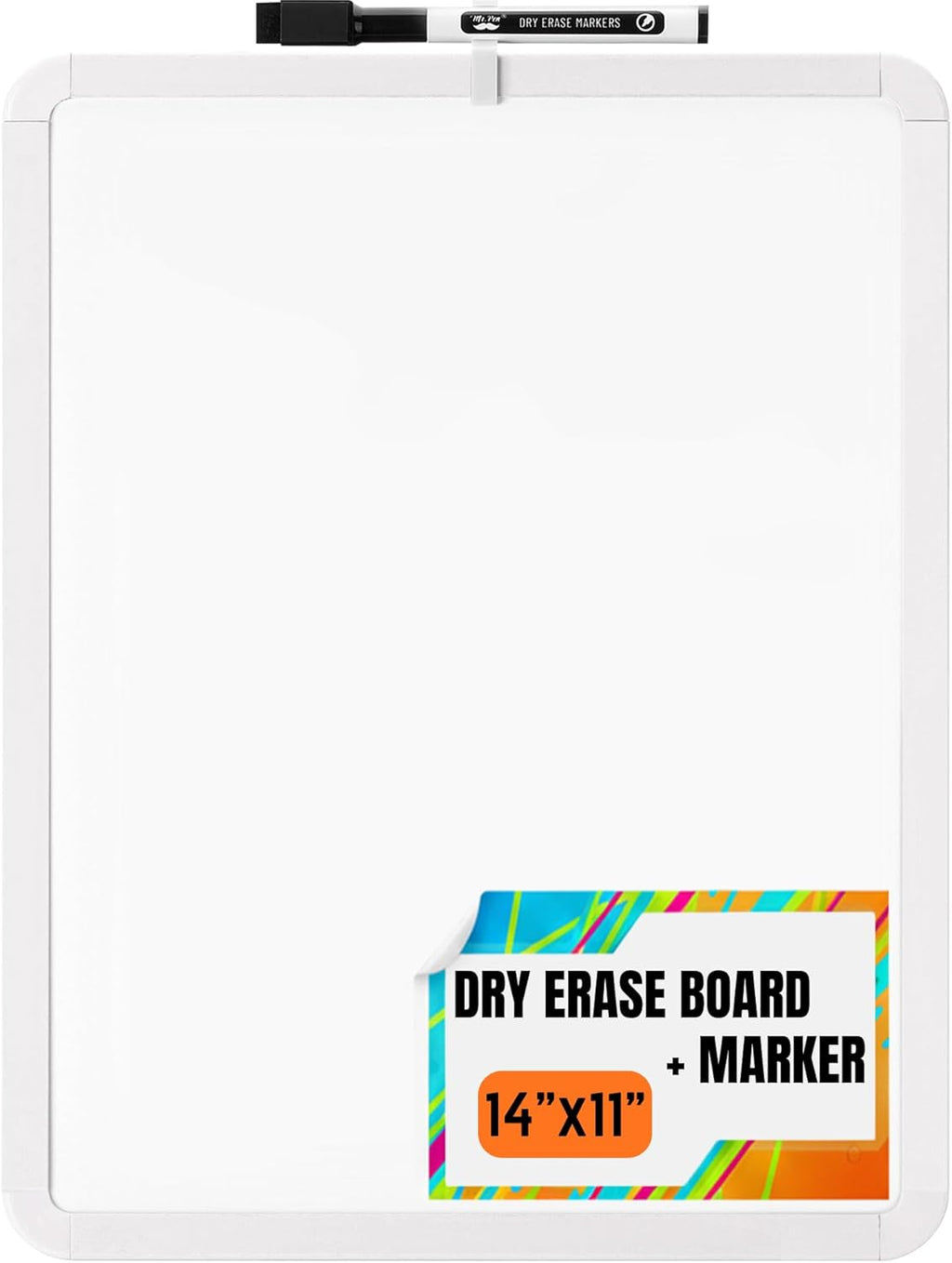 Dry Erase Board, 14¡± x 11¡± with a Black Dry Erase Marker, Small Mini White Board for Students, White Frame, Includes Double Sided Tapes