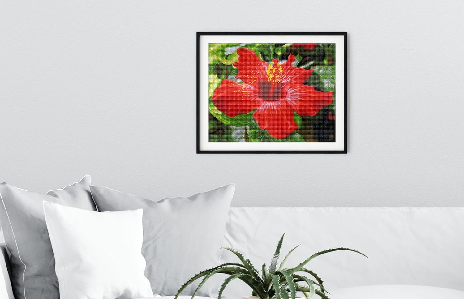 DIAMON DOT Hibiscu i Bloo Pre-Frame Ki Flowe Diamon Paintin Kit fo Adult Diamon Ar Kit Relaxin Creativ Craf Ki wit Dot Gem 12.2inchx16.1inch