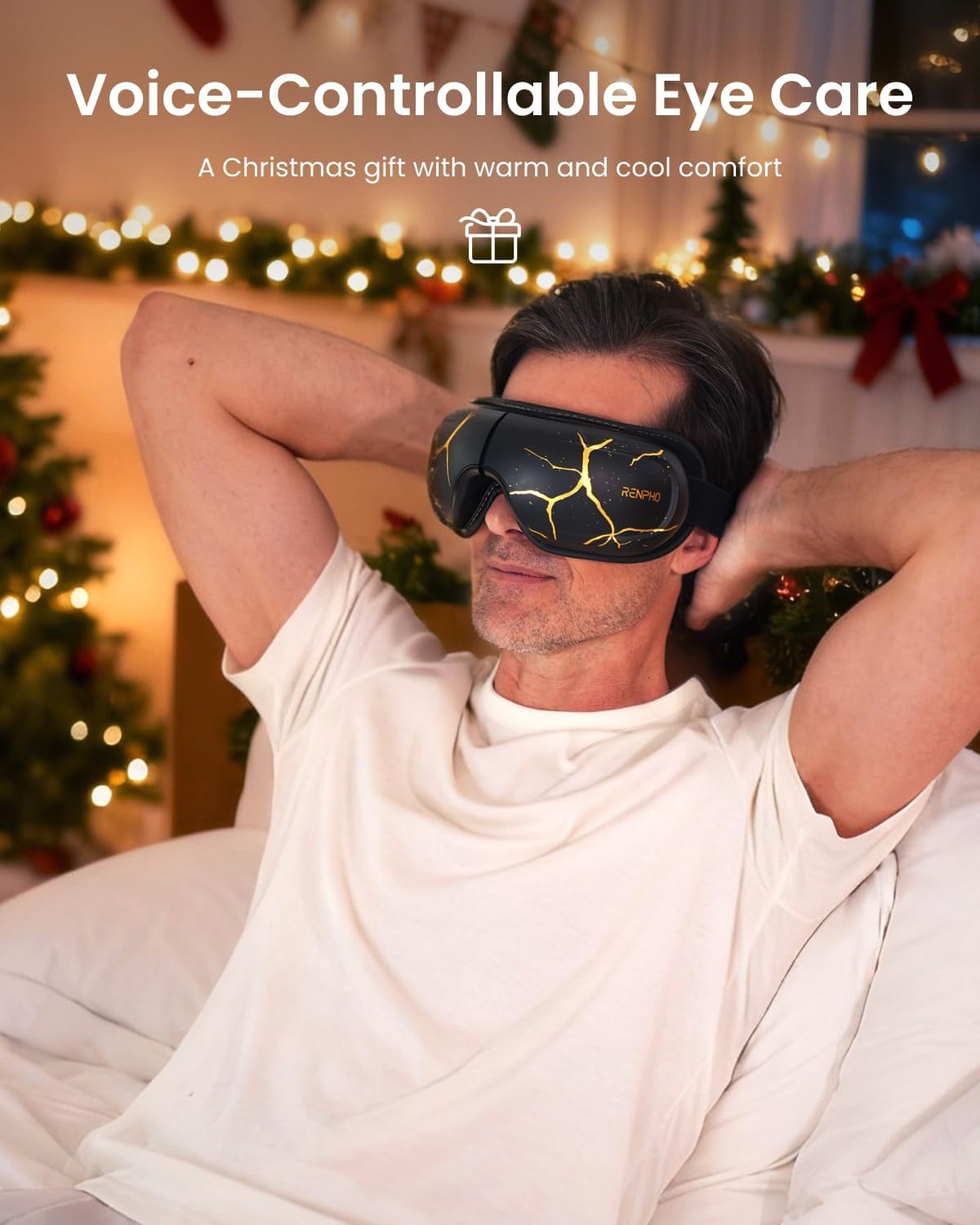 RENPH Ey Massage wit Hea an Cooling,Christma Birthda Gift fo Mo Da Wome Me He Him Eyeri Kintsug Voic Contro Ey Slee Mas fo Migraines Ey Car Devic fo Relaxation
