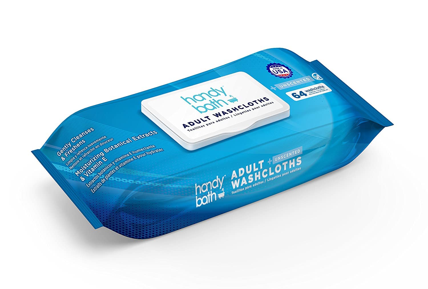 Handybath Adult Washcloths Scented, Extra Large Cleaning Wipes with Aloe Vera & Chamomile, 64 Wipes - Senior Care, Outdoor Activities, Travel Essentials
