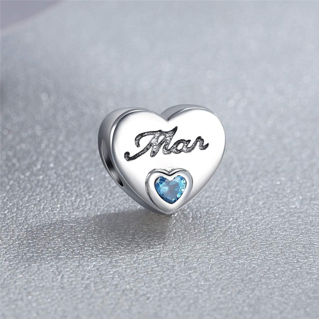 Marc Birthston Charm fo Bracelet Ocea Blu Crysta Aquamarin Bea Charm 92 Sterlin Silve Lov Hear Charm fo Jewelr Making