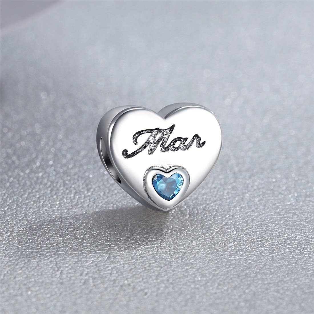 Marc Birthston Charm fo Bracelet Ocea Blu Crysta Aquamarin Bea Charm 92 Sterlin Silve Lov Hear Charm fo Jewelr Making