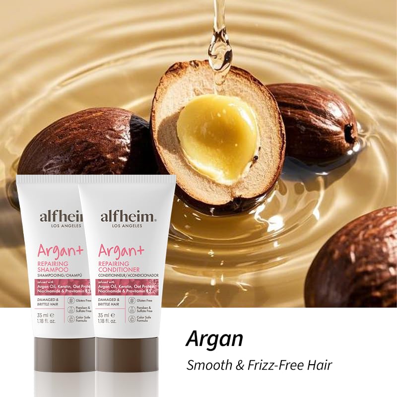 Alfhei Trave Siz Hai Car Se Coffee Arga Oil Rosemar Lavende Shampo an Conditione Nourishin Refreshin Formul fo Al Hai Types 1.1 o Each